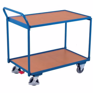 Ergonomische wagen met 2 houten plateaus – Verticale duwbeugel – Draagvermogen 250 kg