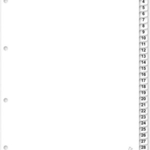 Kangaro tabbladen – A4 – karton – 190 grams – wit – 4-gaats – 31-delig cijfers – PK431C