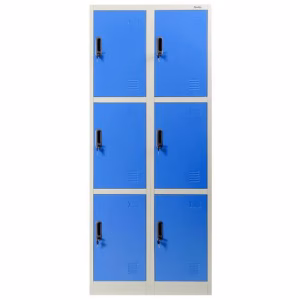 Garderobekast, metaal, 6-vaks, blauw – op sokkel
